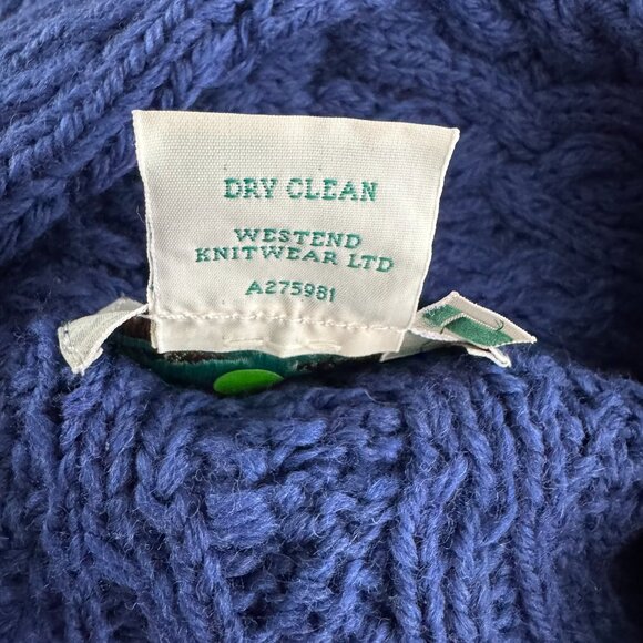 Aran Crafts Crossover Neck Fisherman Cardigan Sweater Large Blue CJ-2154 - Picture 8 of 8